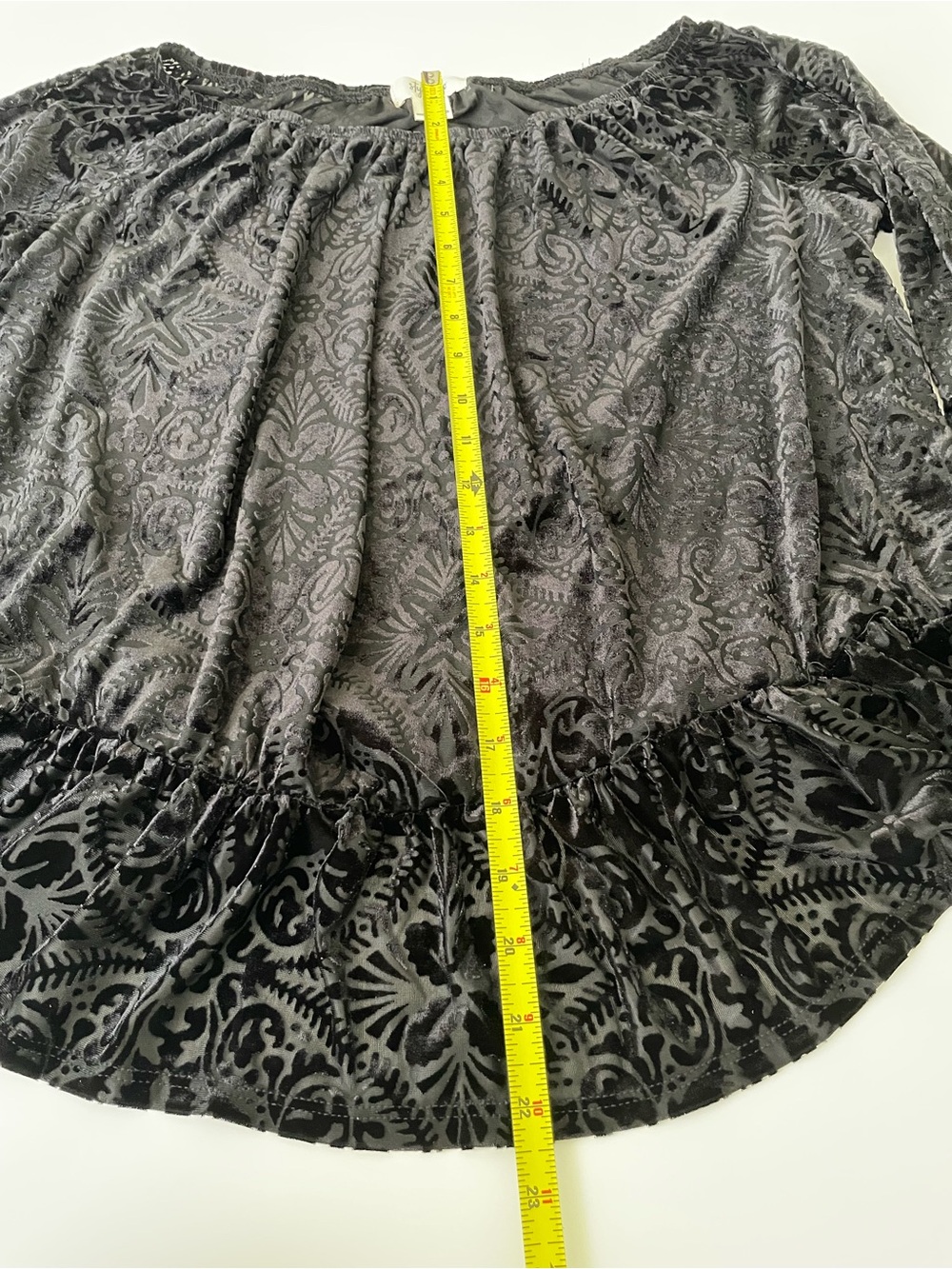 Style & Co. Black Velvet Burnout Whimsigoth Peasant Blouse Flowy Bell Sleeves - Picture 8 of 8